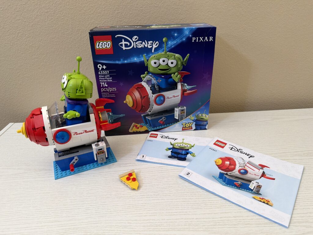 LEGO®Disney Pixar 43307 Alien with Pizza Planet Rocket Ride completed build with box and instruction books
