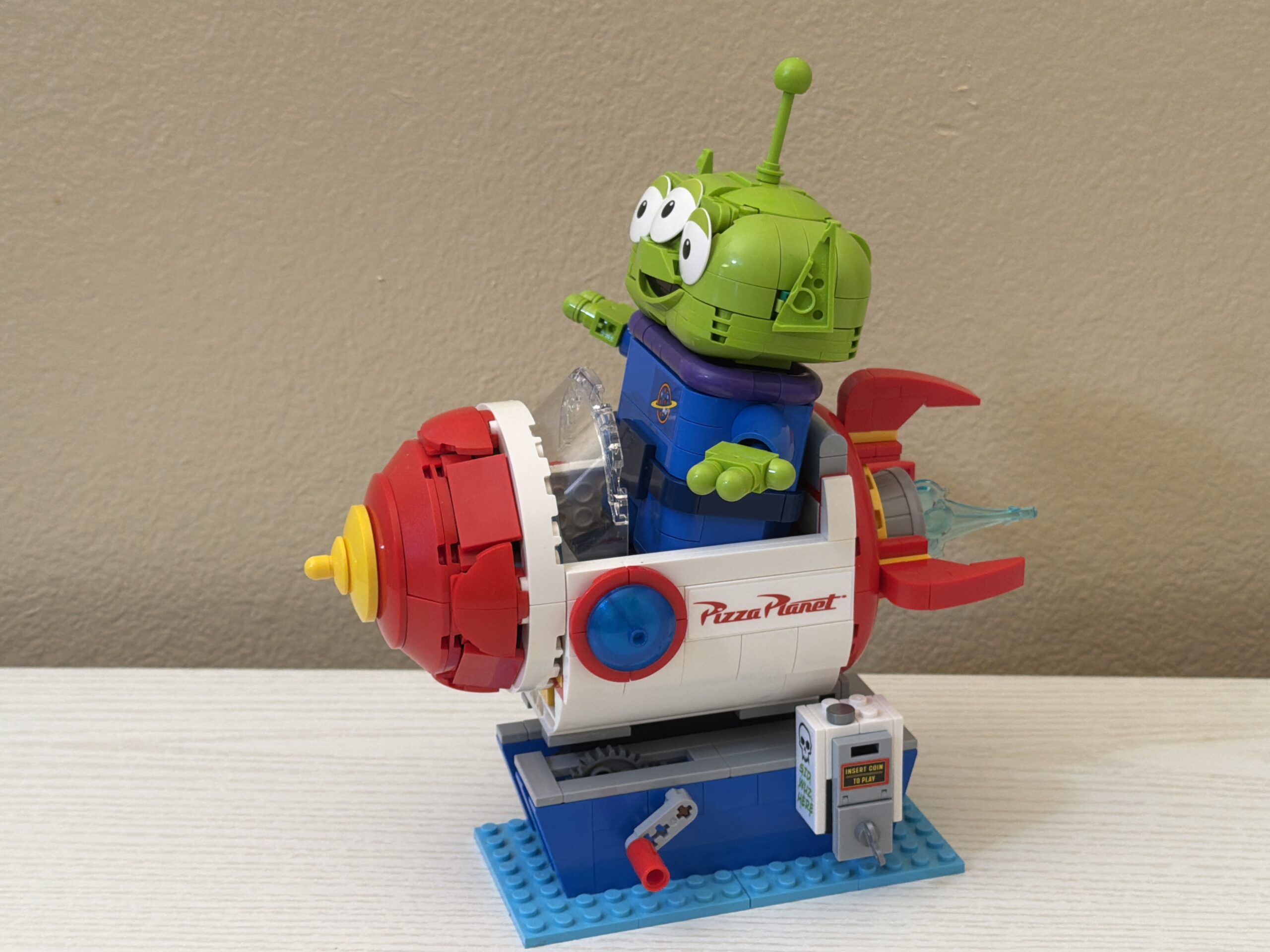 Completed LEGO® 43307 Pizza Planet Rocket Ride with Toy Story Alien